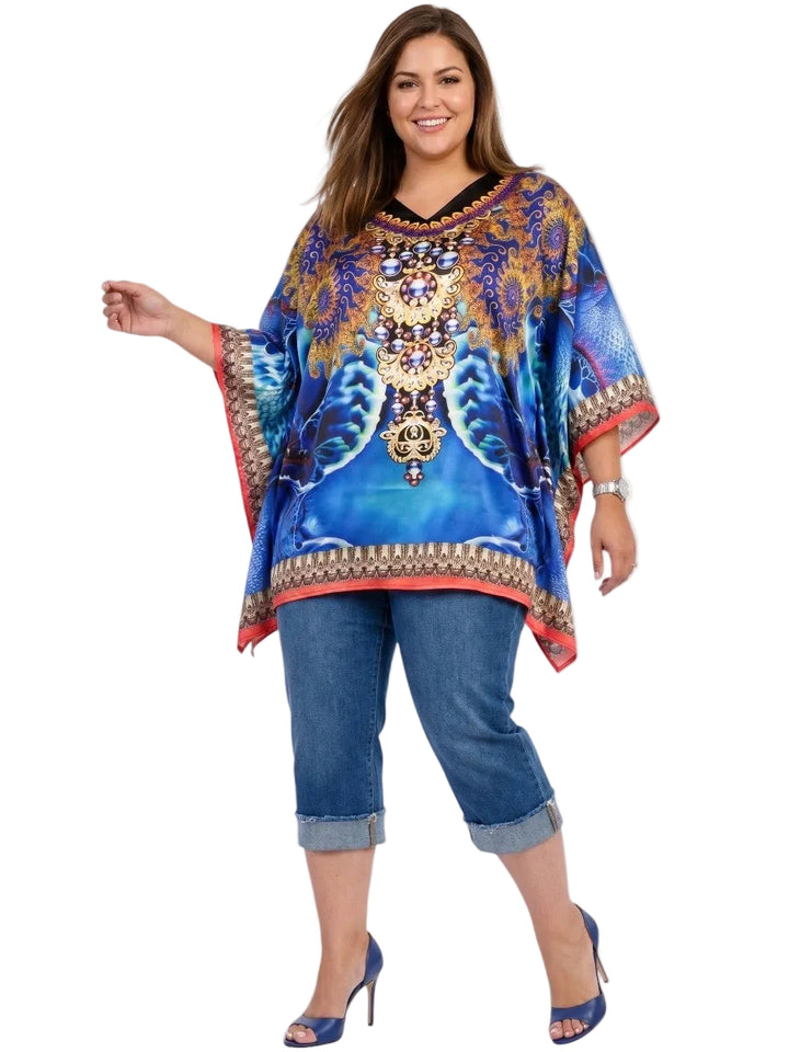 Whitelea Kaftan Top - Blue Print