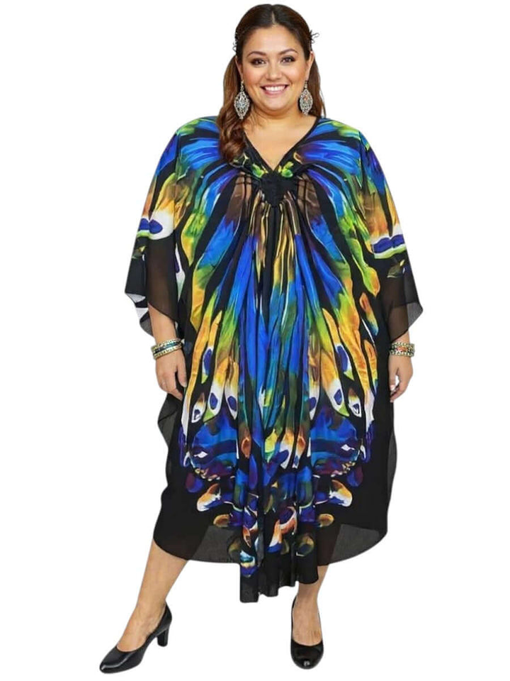 Zahara Bloom Kaftan Dress - Blue Print