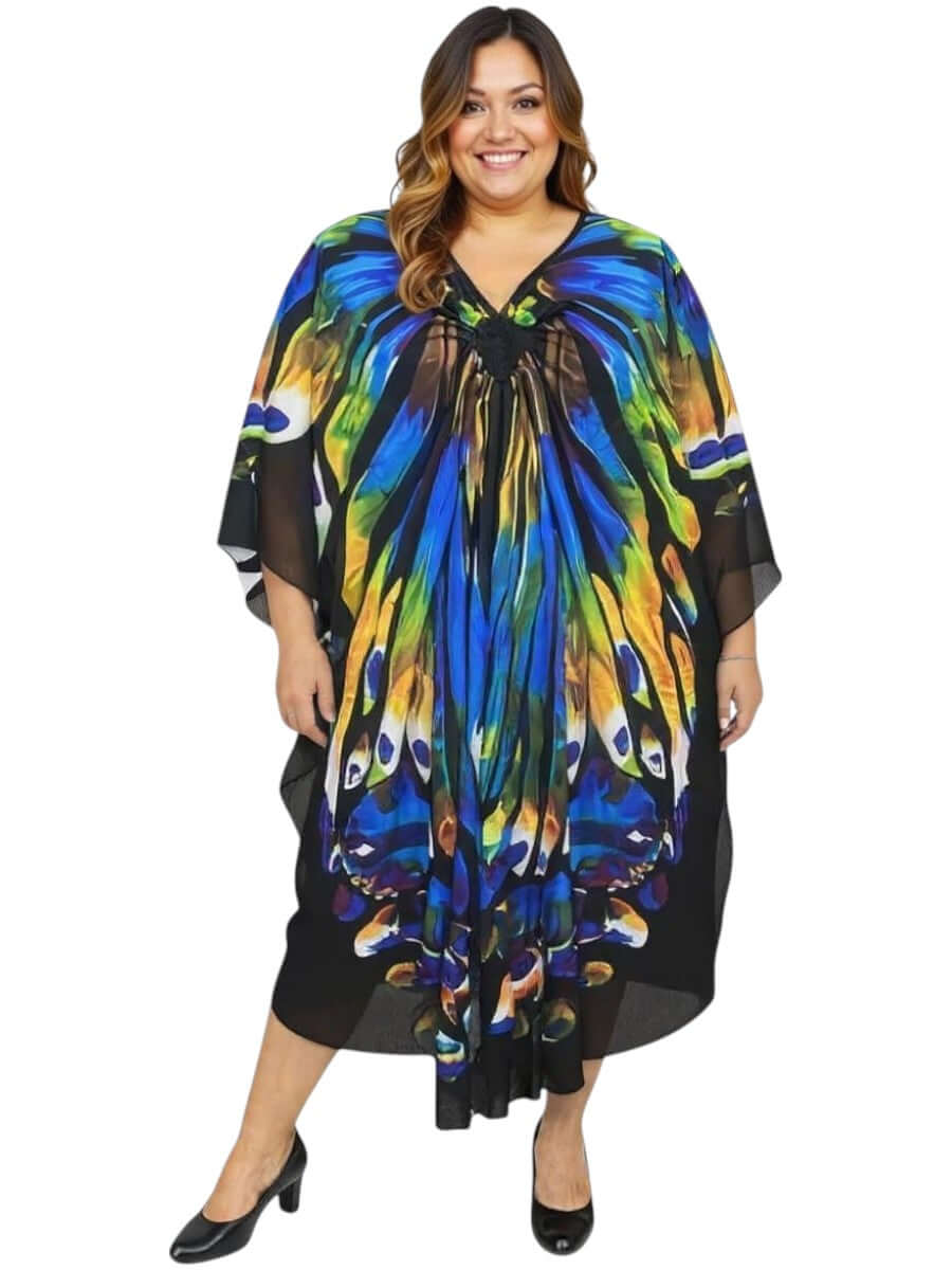 Zahara Bloom Kaftan Dress - Blue Print