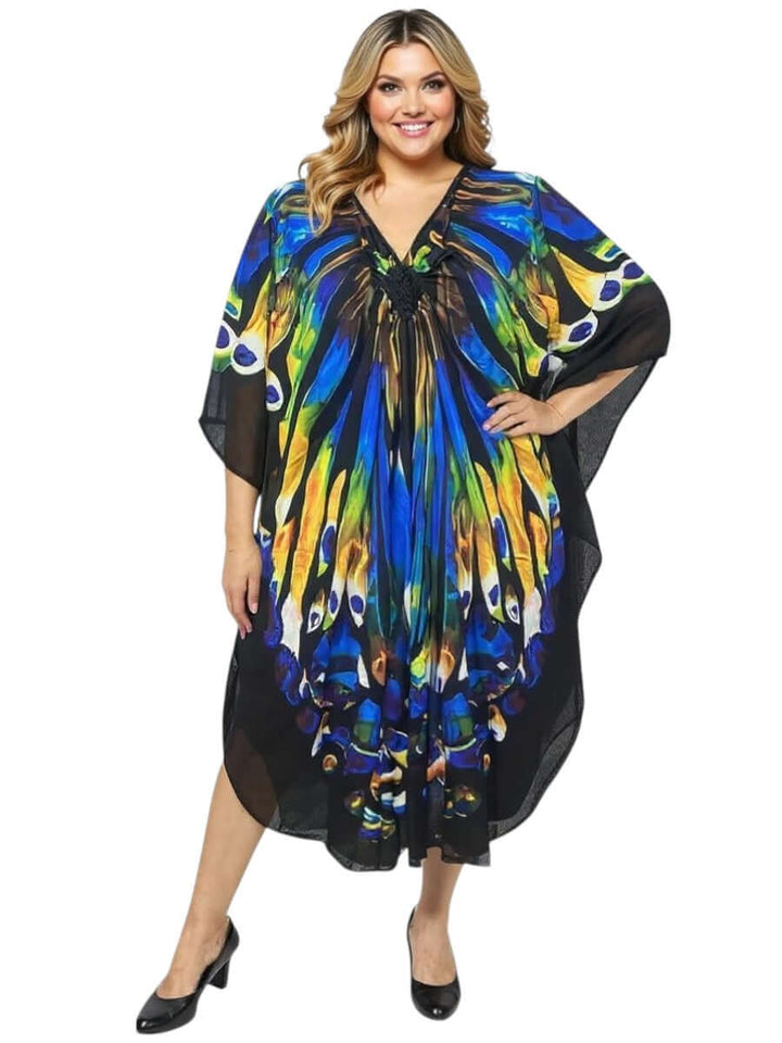 Zahara Bloom Kaftan Dress - Blue Print