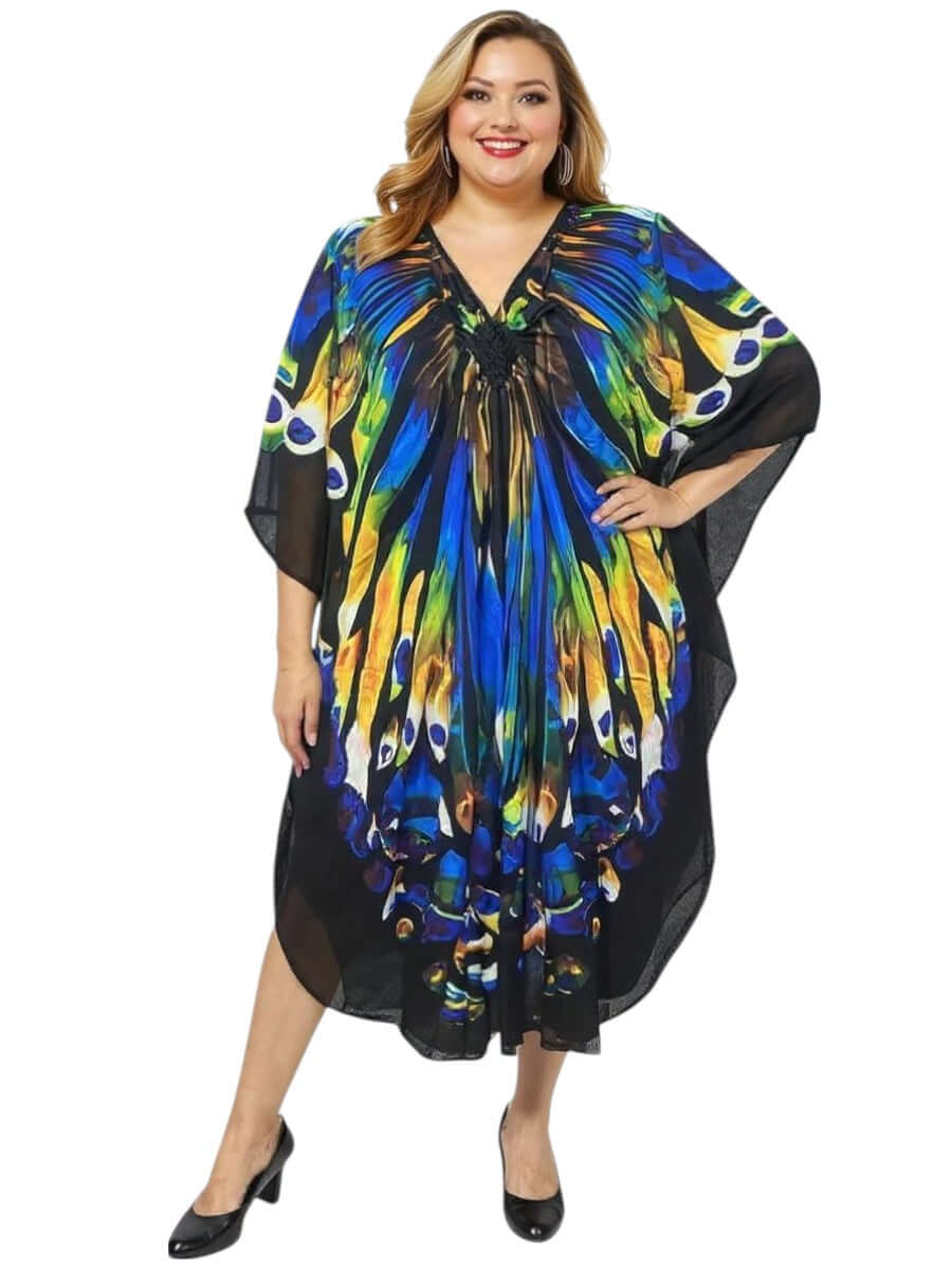 Zahara Bloom Kaftan Dress - Blue Print