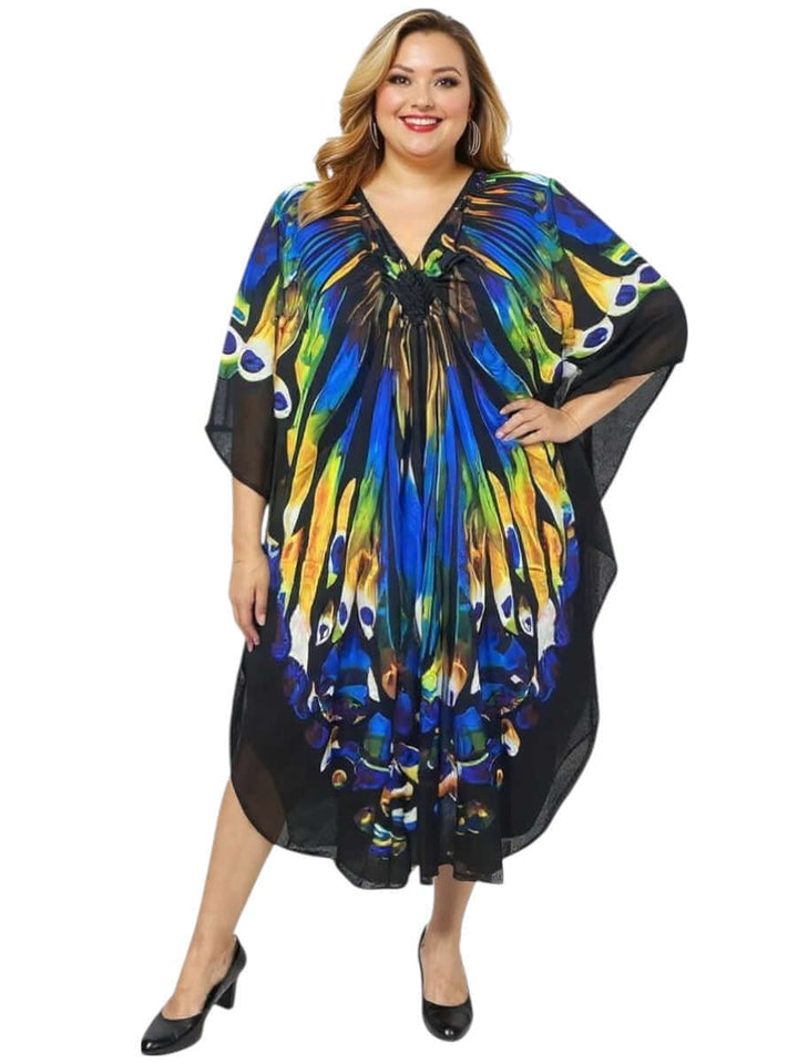 Zahara Bloom Kaftan Dress - Blue Print