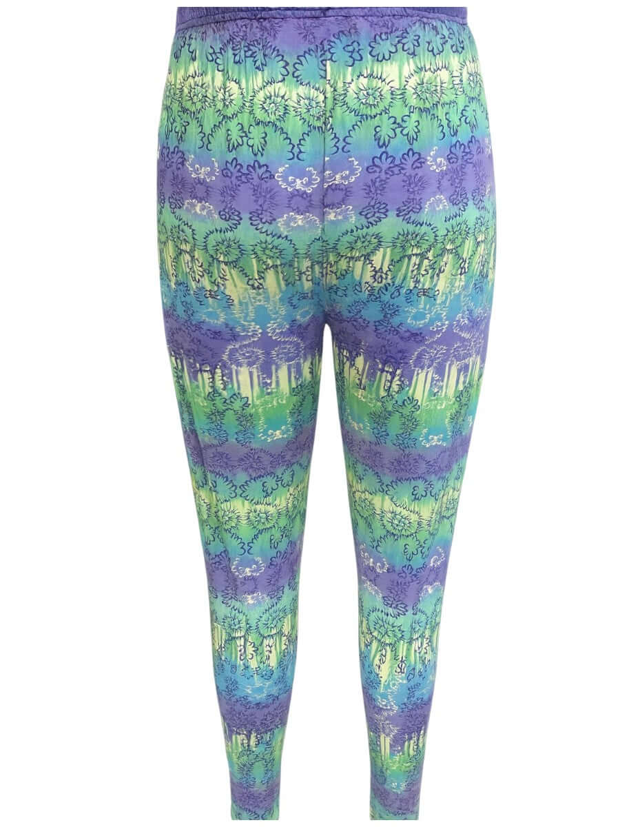 Atlas Leggings - Purple Print for women in plus size, featuring colorful patterns and comfortable elastic waistband.