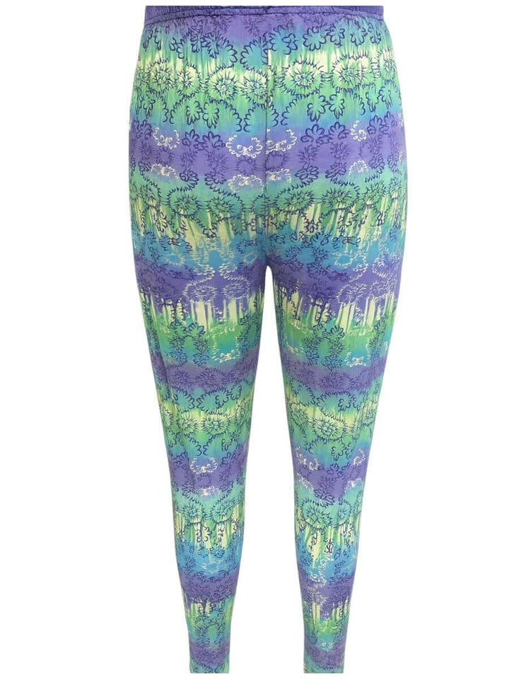 Atlas Leggings - Purple Print for women in plus size, featuring colorful patterns and comfortable elastic waistband.
