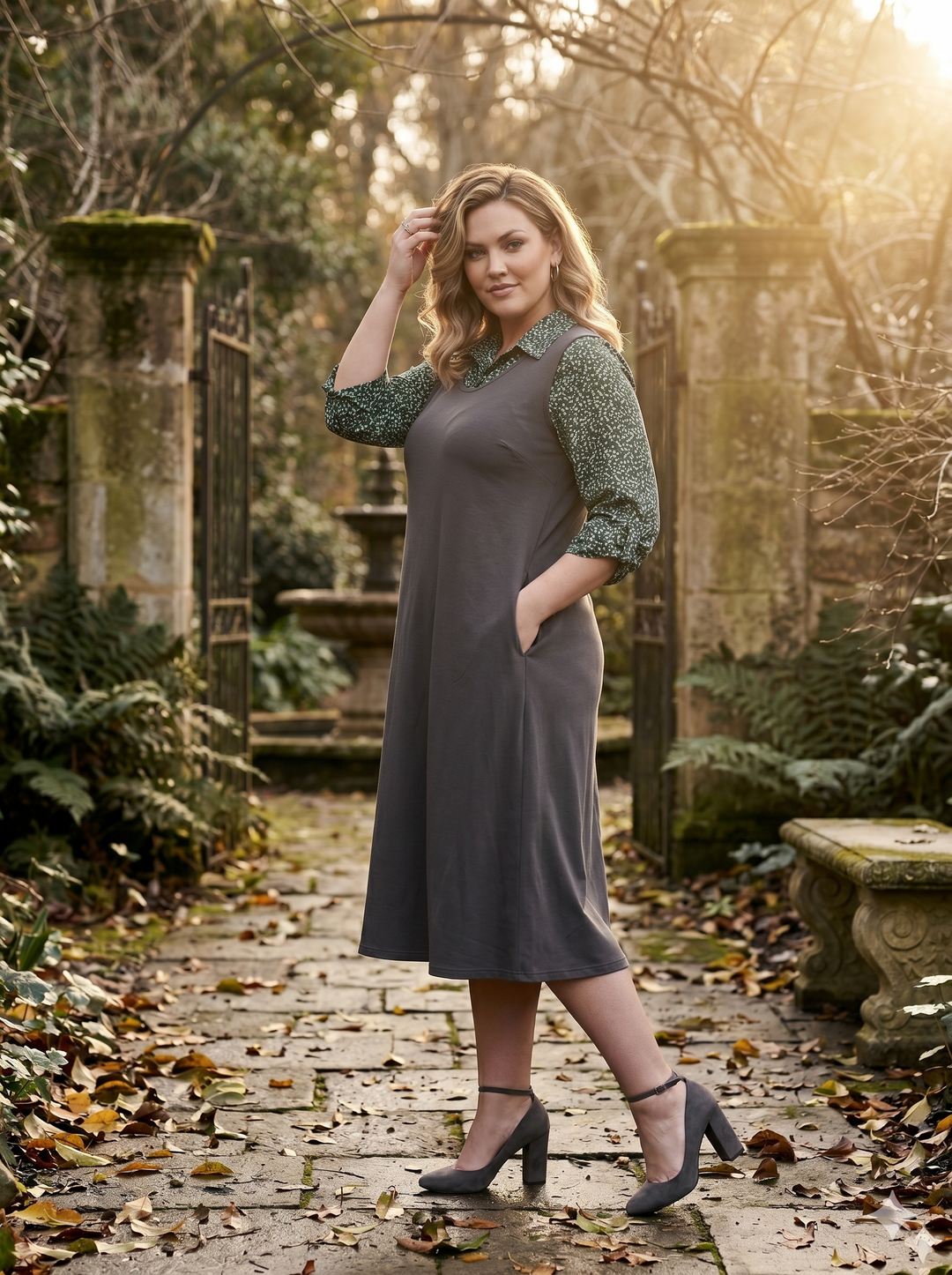 Dreama Pinafore Sleeveless Dress - Charcoal