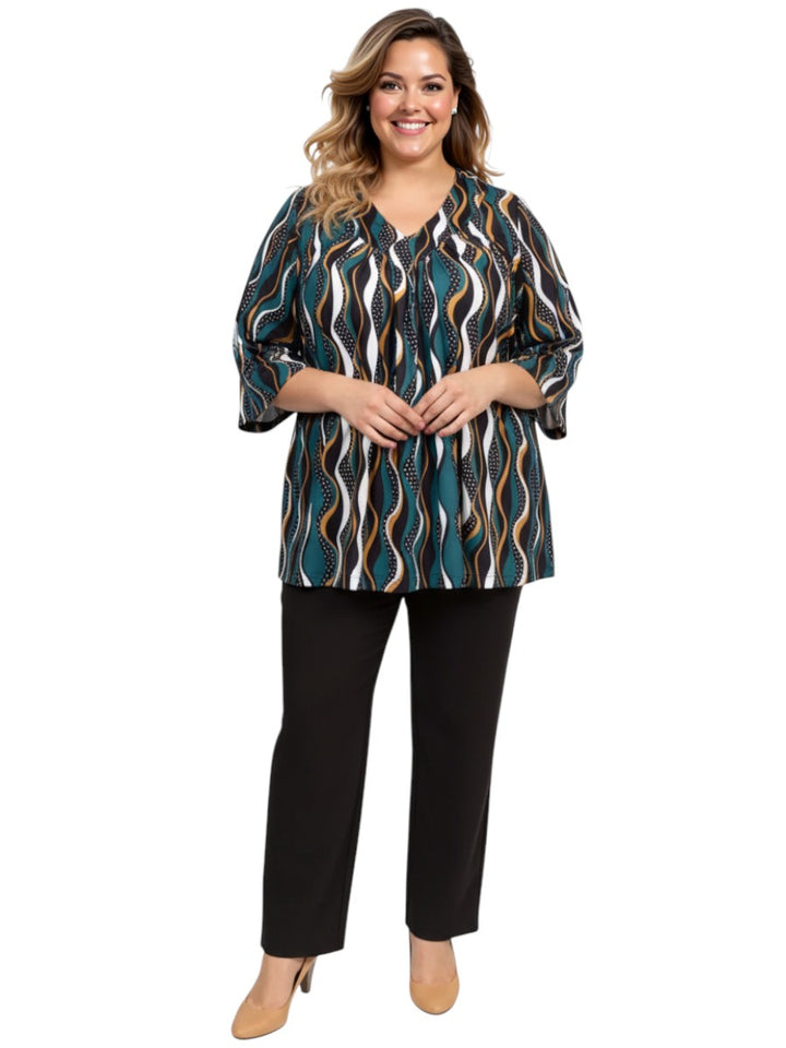 Giselle V-Neck Top - Teal Print*