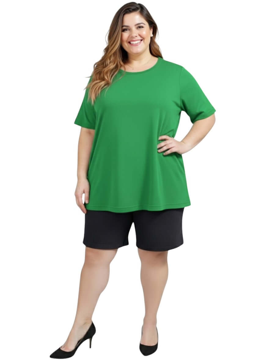 women show a plus size tee in green, Everyday Tee - Green - Cotton Spandex from dale and wateres size 16-50.