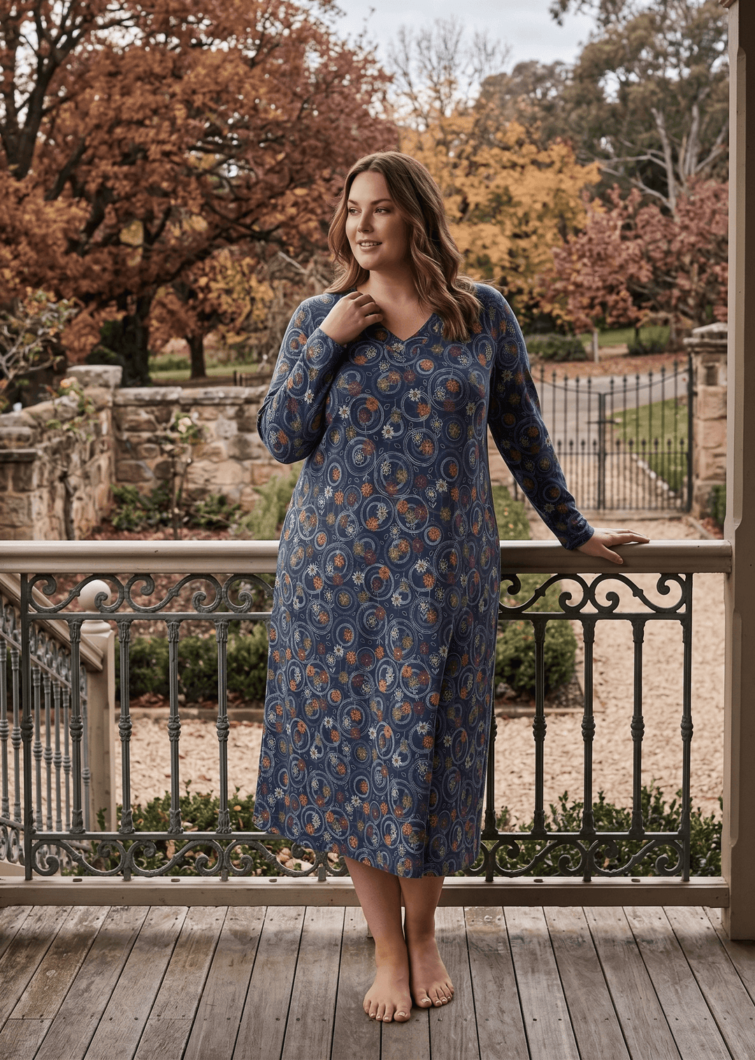 Greyson V-neck Nightie - Navy Print