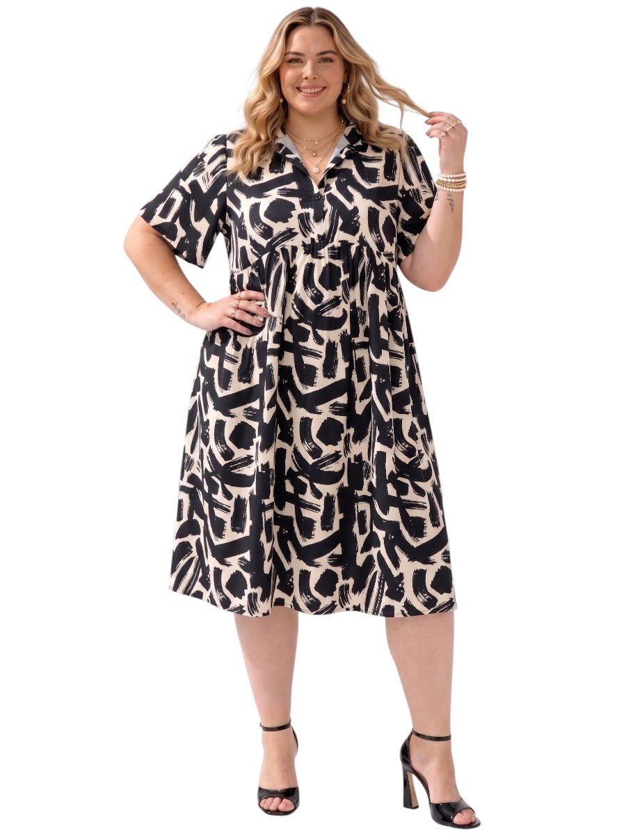 Johanna Dress - Black & Cream Print*