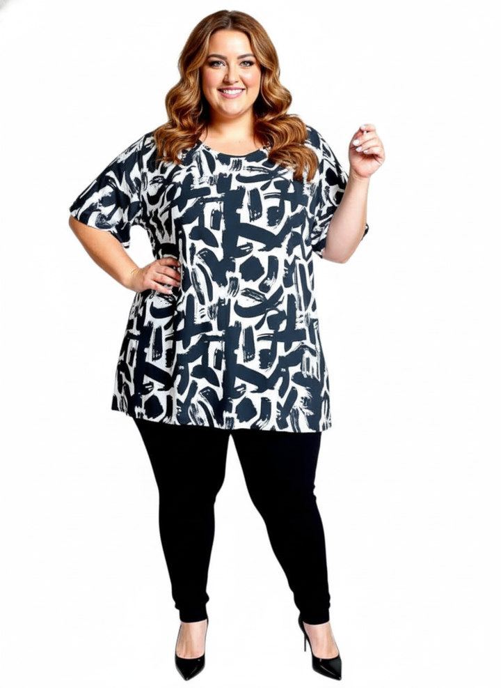 Johanna Top - Black & Cream Print