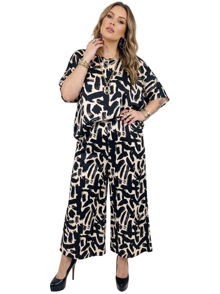 Johanna Top - Black & Cream Print