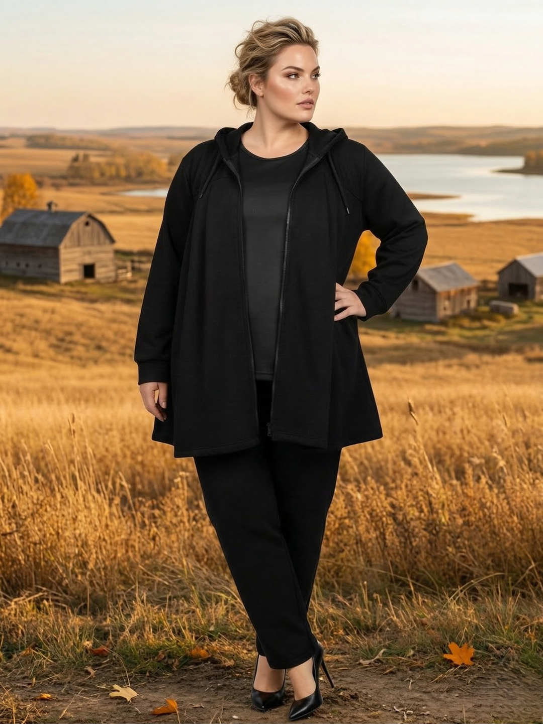 Lenora Fleece Hoodie Jacket - Black