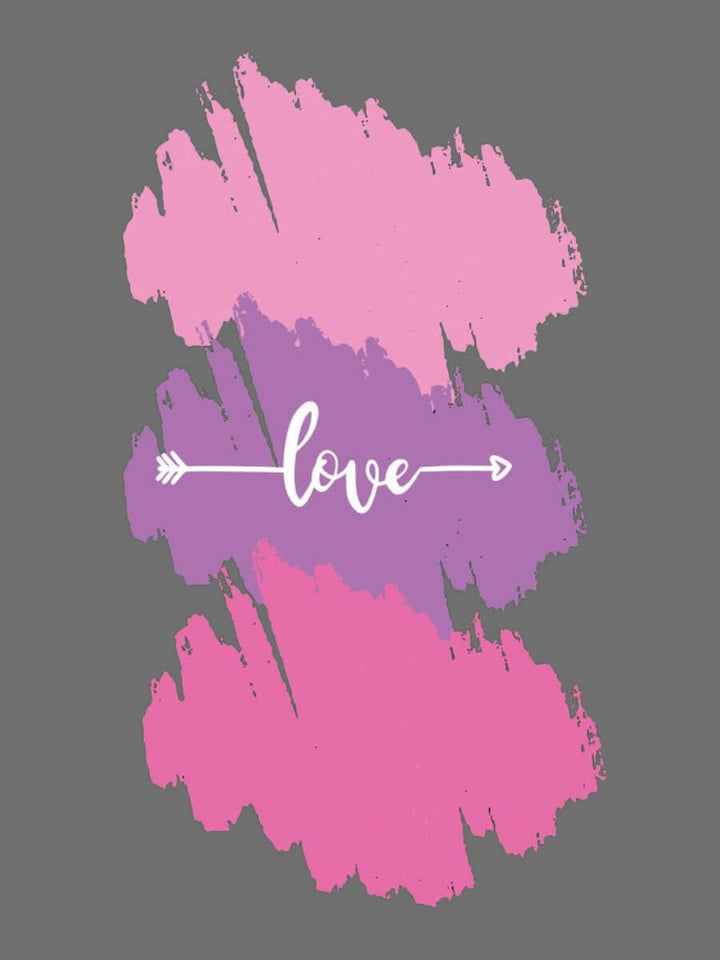 Love (arrow) - Custom Print Tee design featuring colorful brush strokes in pink and purple.