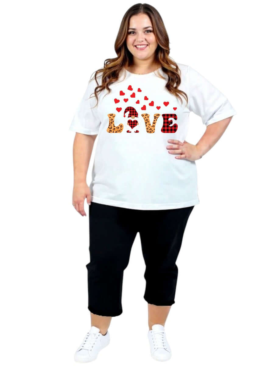 Love (hearts) - Custom Print Tee in plus size, featuring a stylish heart design, ideal for everyday wear.