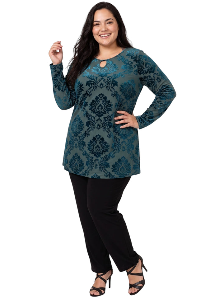 Nettie Velour Top - Green Print*
