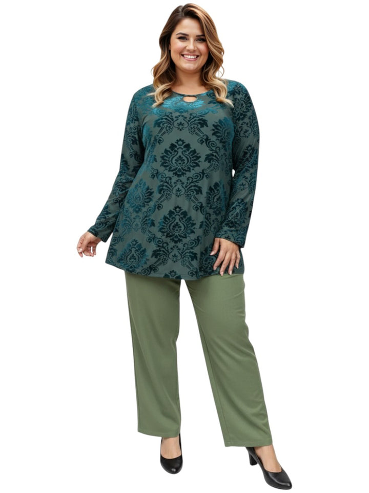 Nettie Velour Top - Green Print