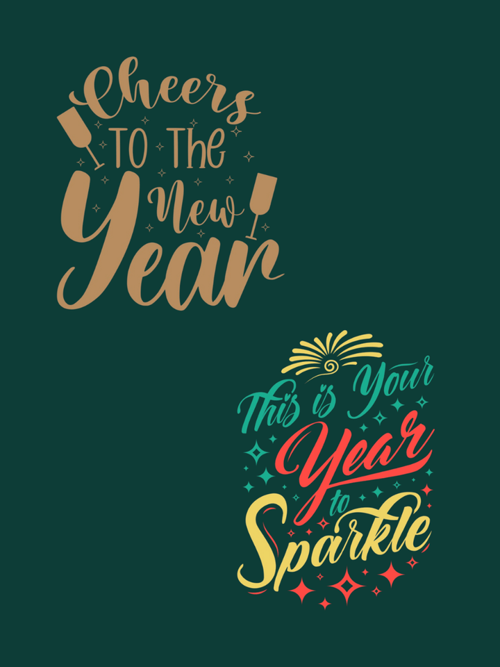 Cheers to the New Year image with bright text, celebrating the Year to Sparkle design.