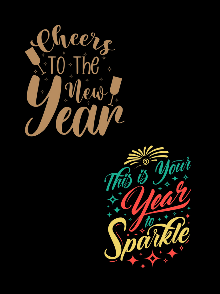 Cheers to The New Year and This is Your Year to Sparkle graphic design for New Year celebrations. Plus Size Tees for women at Dale and Waters