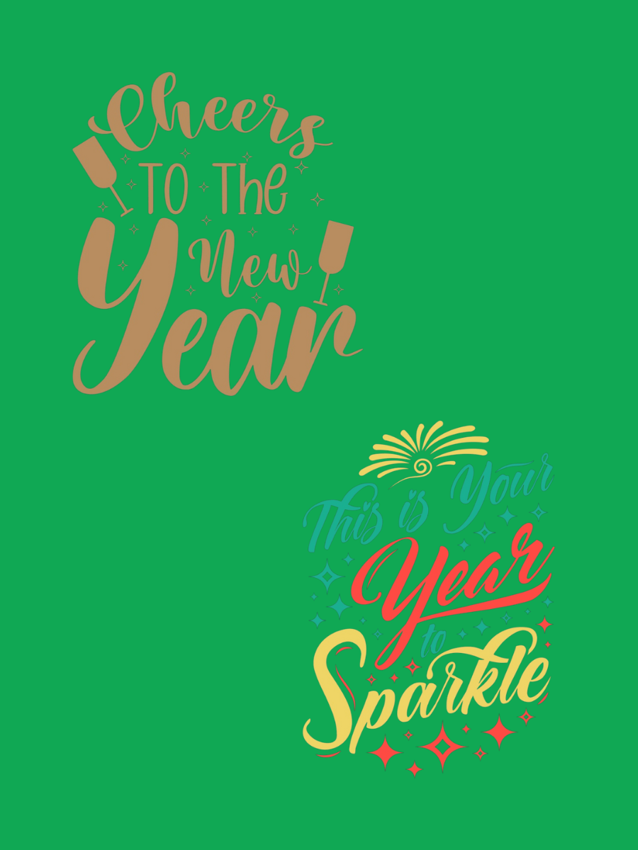 Cheers to the New Year and This is Your Year to Sparkle designs on a green background.