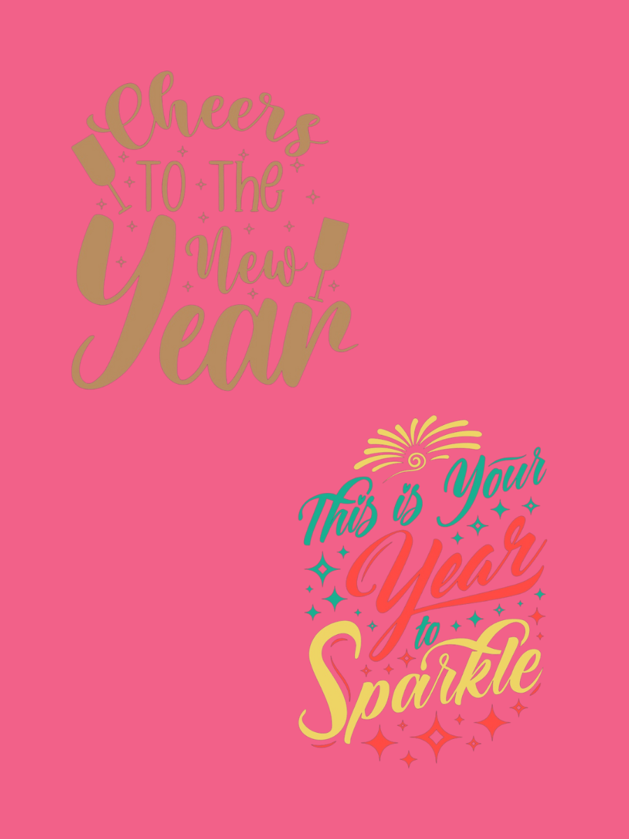 Cheers to the New Year and This is Your Year to Sparkle designs on a bright pink background.