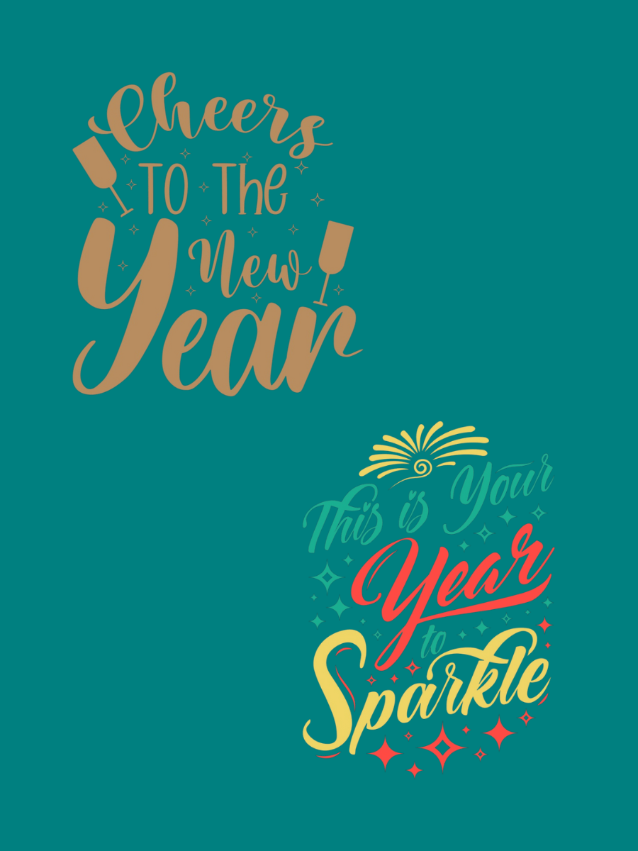 Cheers to the New Year and This is Your Year to Sparkle decorative text design. Plus Size Tees for women at Dale and Waters