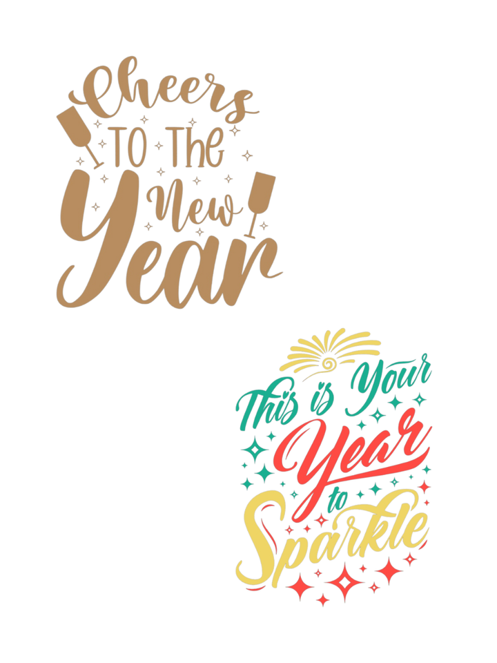 Cheers to The New Year and This is Your Year to Sparkle decorative typography for New Year celebrations. Plus Size Tees for women at Dale and Waters