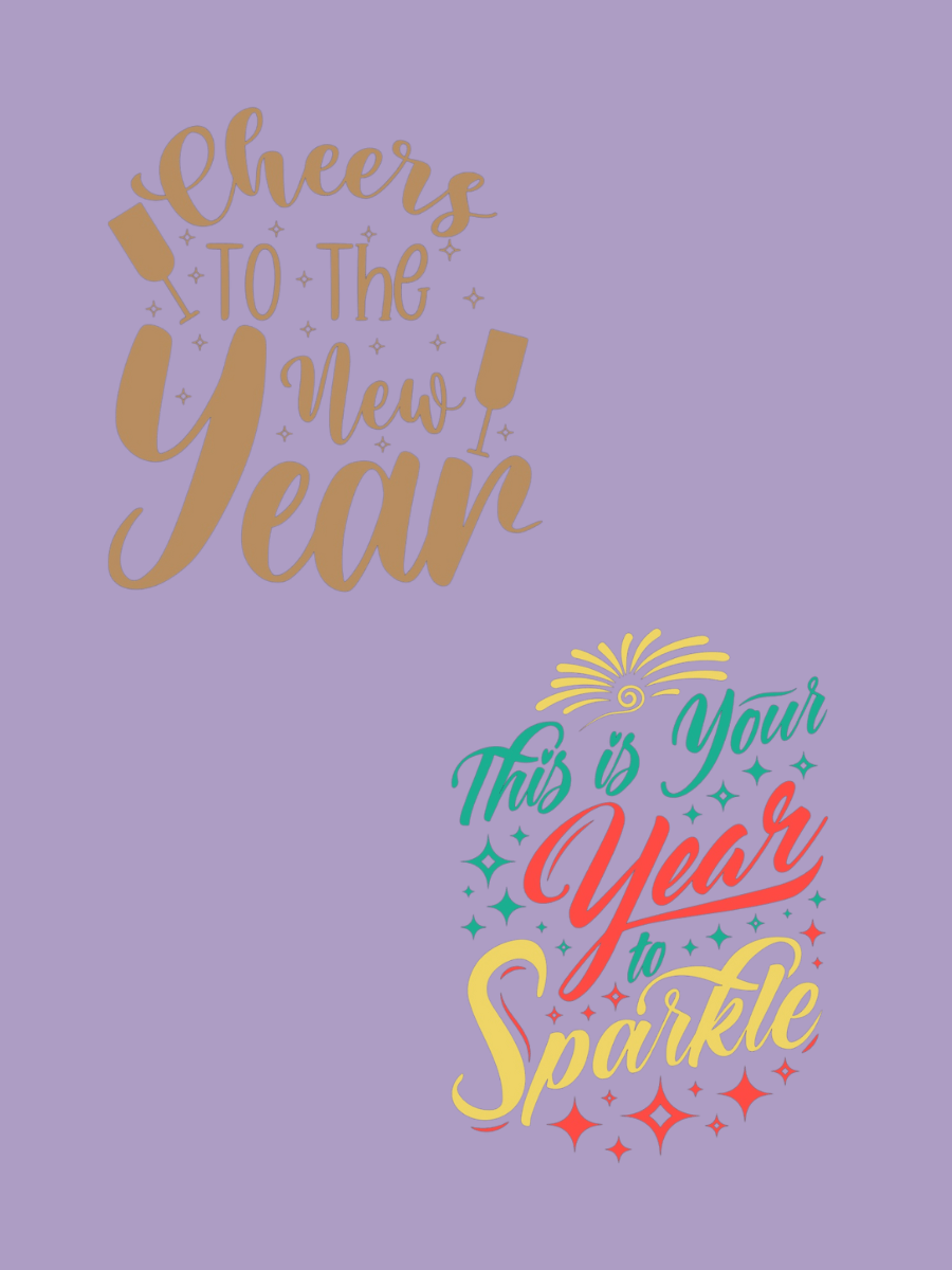 Cheers to the New Year and This is Your Year to Sparkle design illustration on pastel purple background.