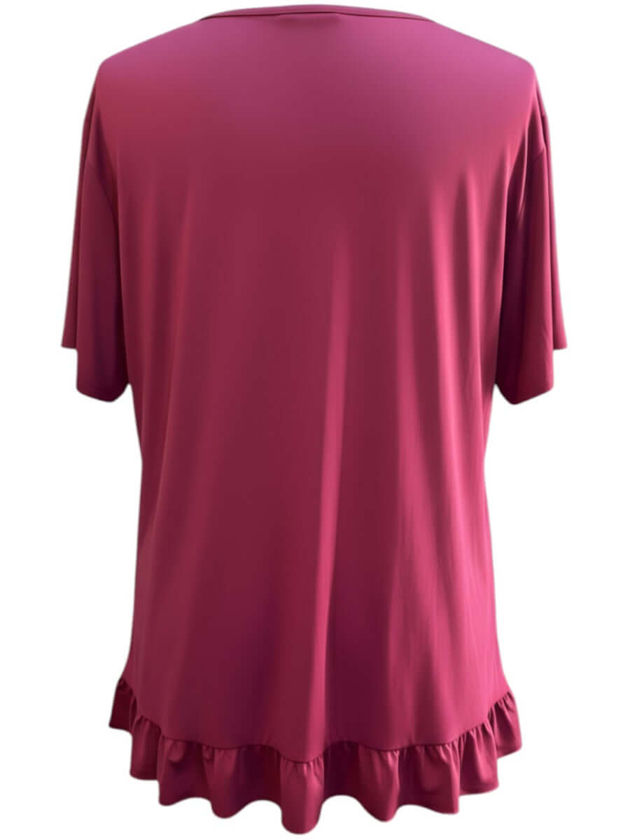 Back view of Women’s Plus Size Landra Top - Plum showcasing the flutter sleeves and ruffled hem detail.