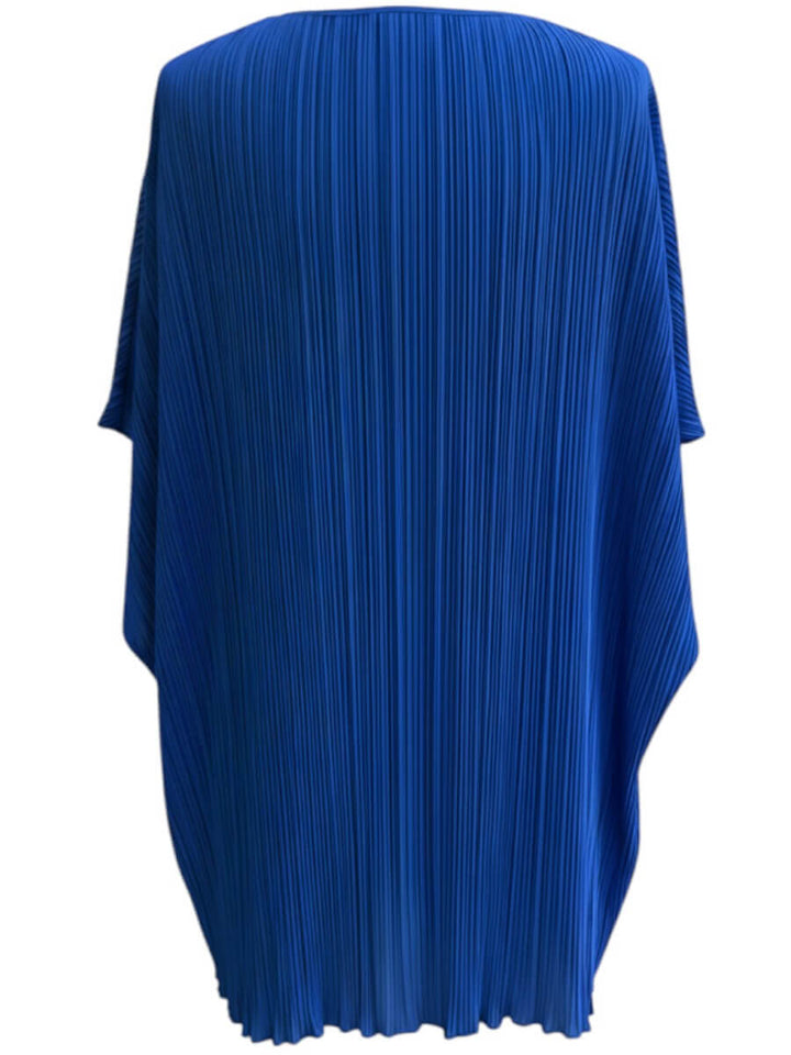 Back view of the Melany Top - Royal Blue featuring pleated design, perfect blend of comfort and style for curvy women.