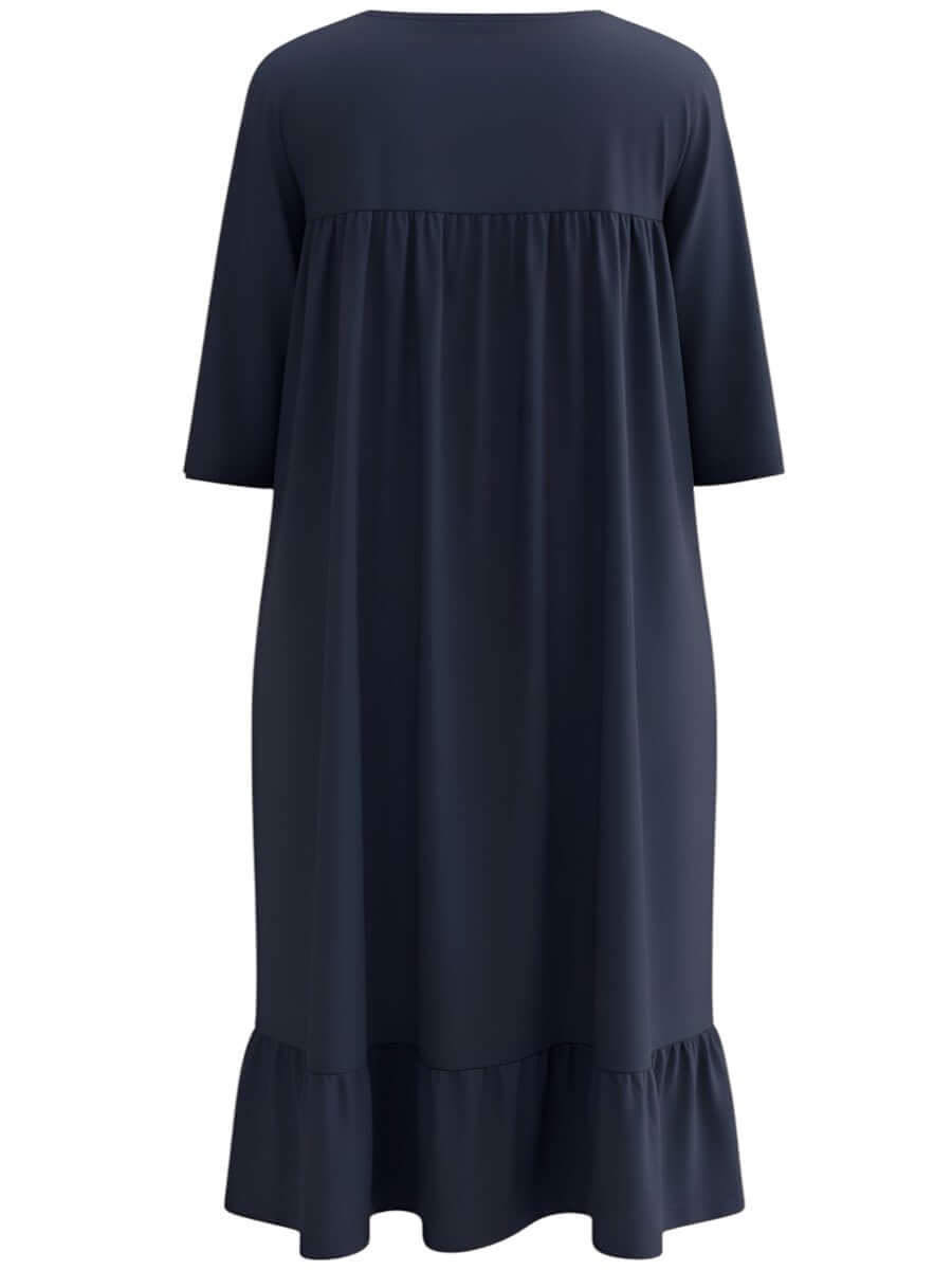Women’s Plus Size Paxton Nightie - Navy showcasing a back view with frill hem and 3/4 sleeves.