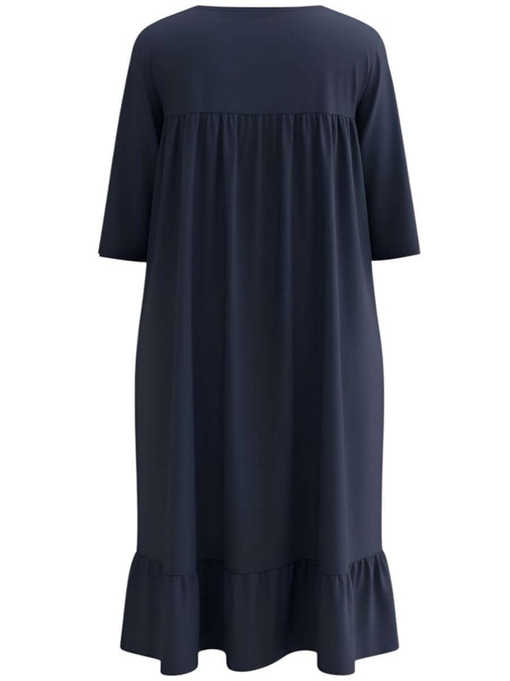 Women’s Plus Size Paxton Nightie - Navy showcasing a back view with frill hem and 3/4 sleeves.