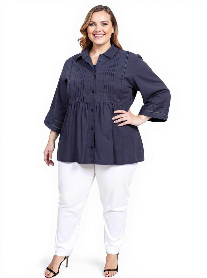 Amelia Pleated Blouse - Navy