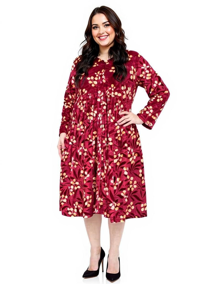 Scarlett Velour Dress - Rust Print*