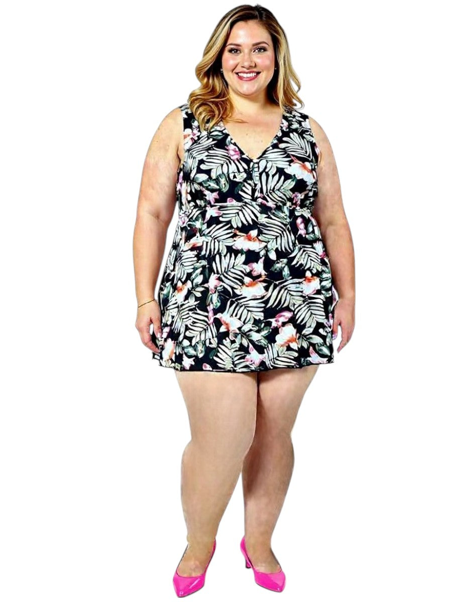 Take Me Away Swim Dress - Tropical Print*