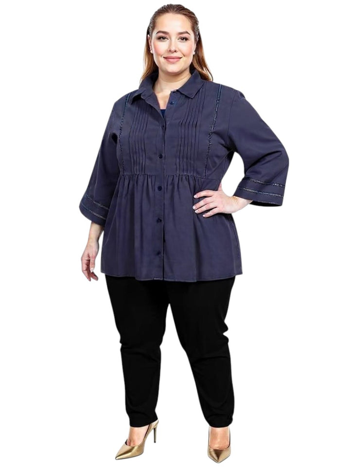 Amelia Pleated Blouse - Navy