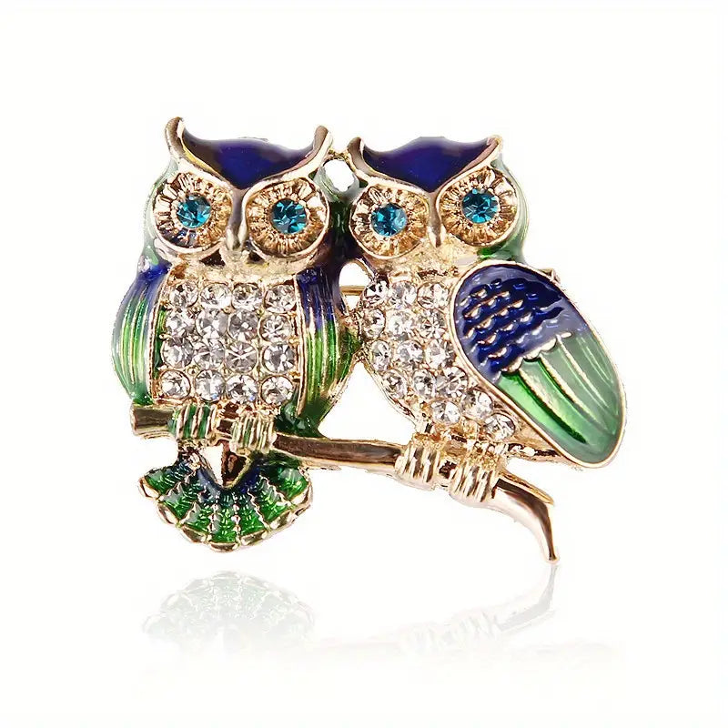 Cute Double Owl Chest Pin - Mosaic