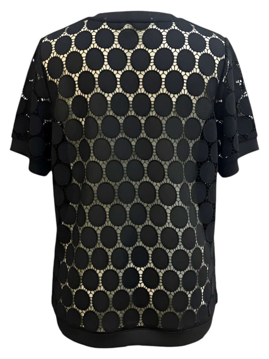 Back view of the Lasalle Jacket - Black showcasing its chic design with circular cutouts and short sleeves.