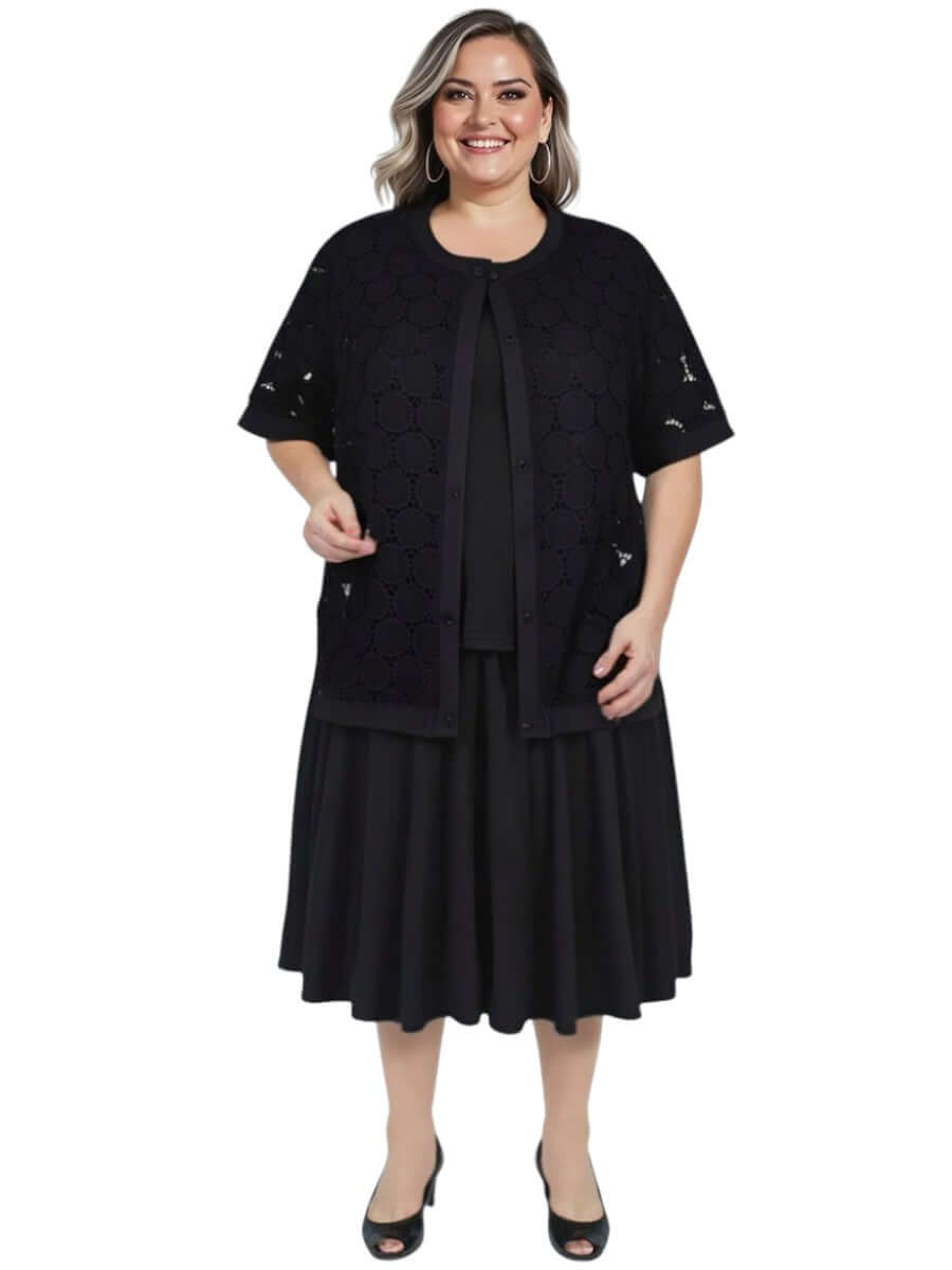 Lasalle Jacket - Black worn by a plus-size woman, showcasing comfort and style in a versatile summer outfit.