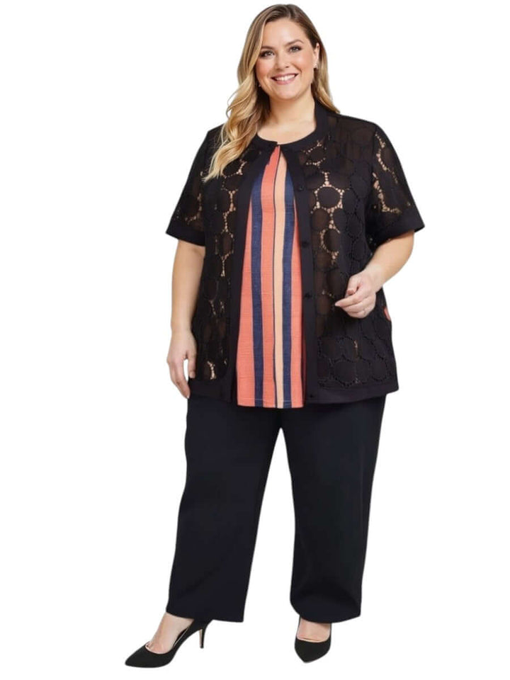 Woman wearing the Lasalle Jacket - Black, showcasing a light summer design for plus size fashion.