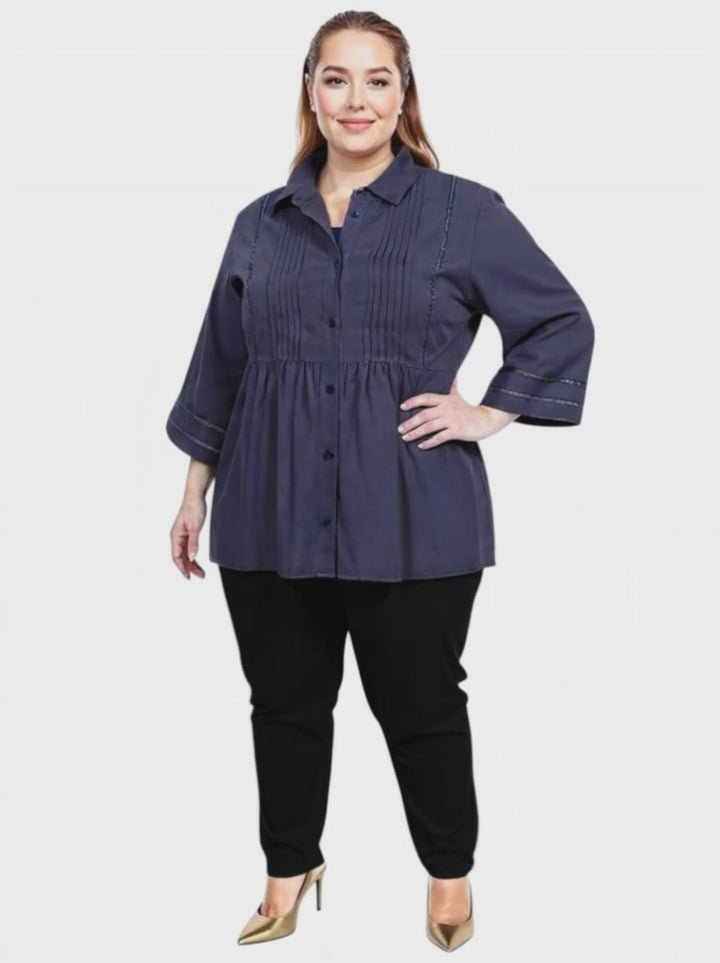 Amelia Pleated Blouse - Navy