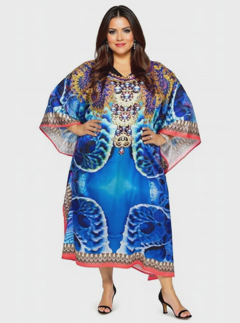 Whitelea Kaftan Dress - Blue Print