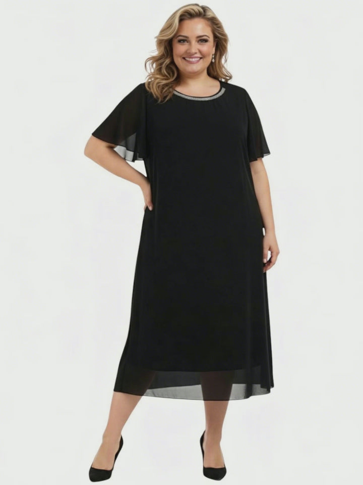 Ariel Diamanté Dress - Black on a plus size model, highlighting elegance and comfort for women size 16-50 by Dale and Waters.