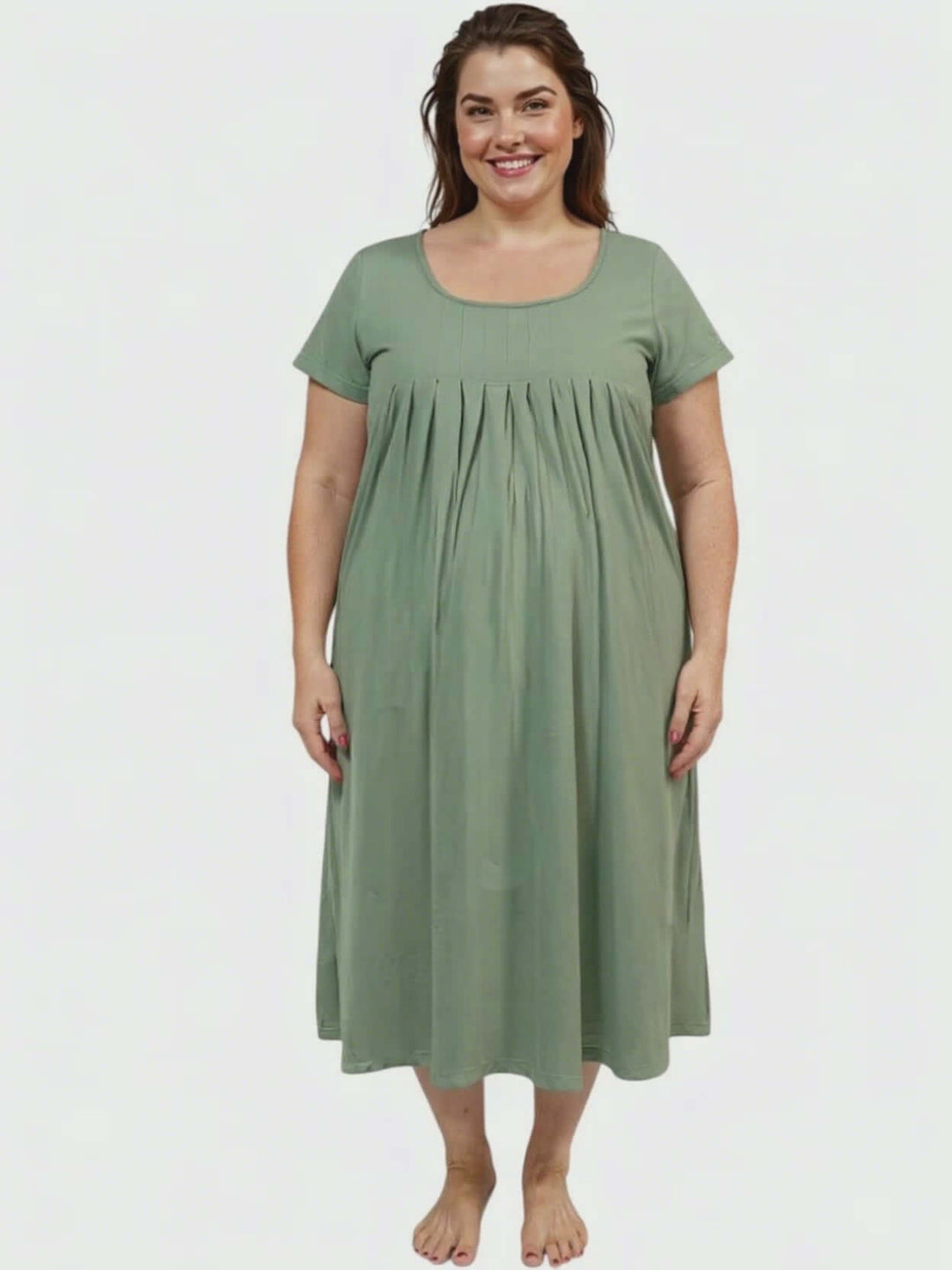 Women’s Plus Size Marlow Nightie - Sage Green, comfortable, breathable cotton dress for summer adventures.