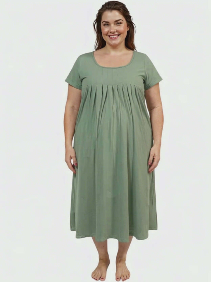 Women’s Plus Size Marlow Nightie - Sage Green, comfortable, breathable cotton dress for summer adventures.
