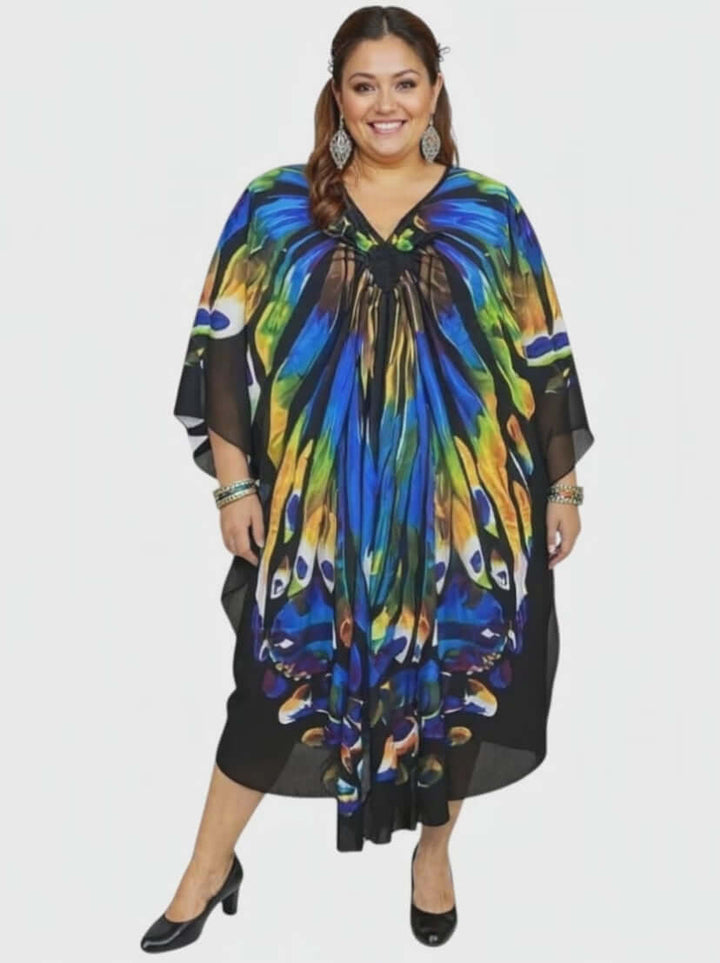 Zahara Bloom Kaftan Dress - Blue Print