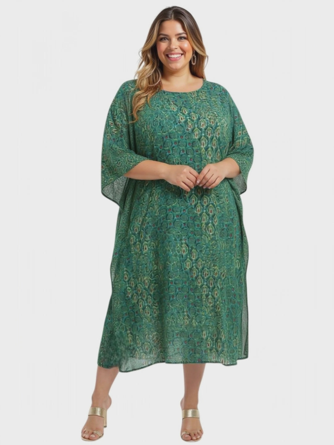 Rowena Kaftan Dress - Green Print