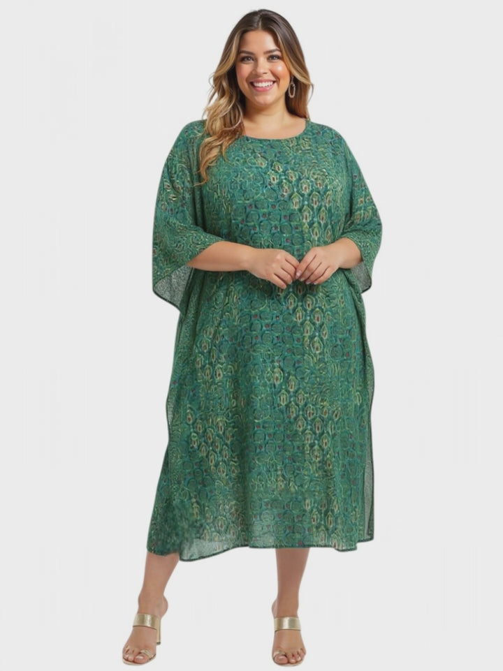 Rowena Kaftan Dress - Green Print
