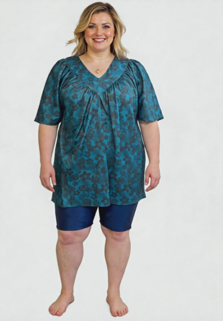 Shadow Tropics Swim Rashi - Teal Print
