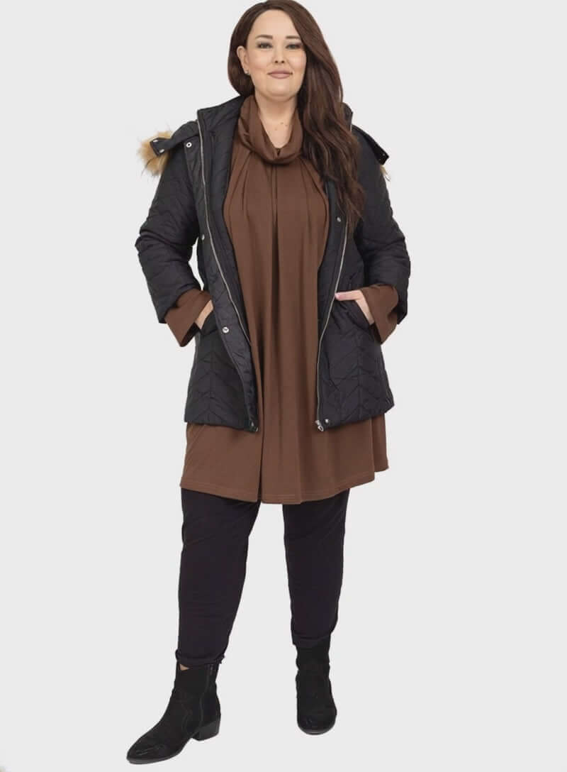 Estelle Jacket - Black worn by model, showcasing plus size women fashion in sizes 16-50, from Dale and Waters.