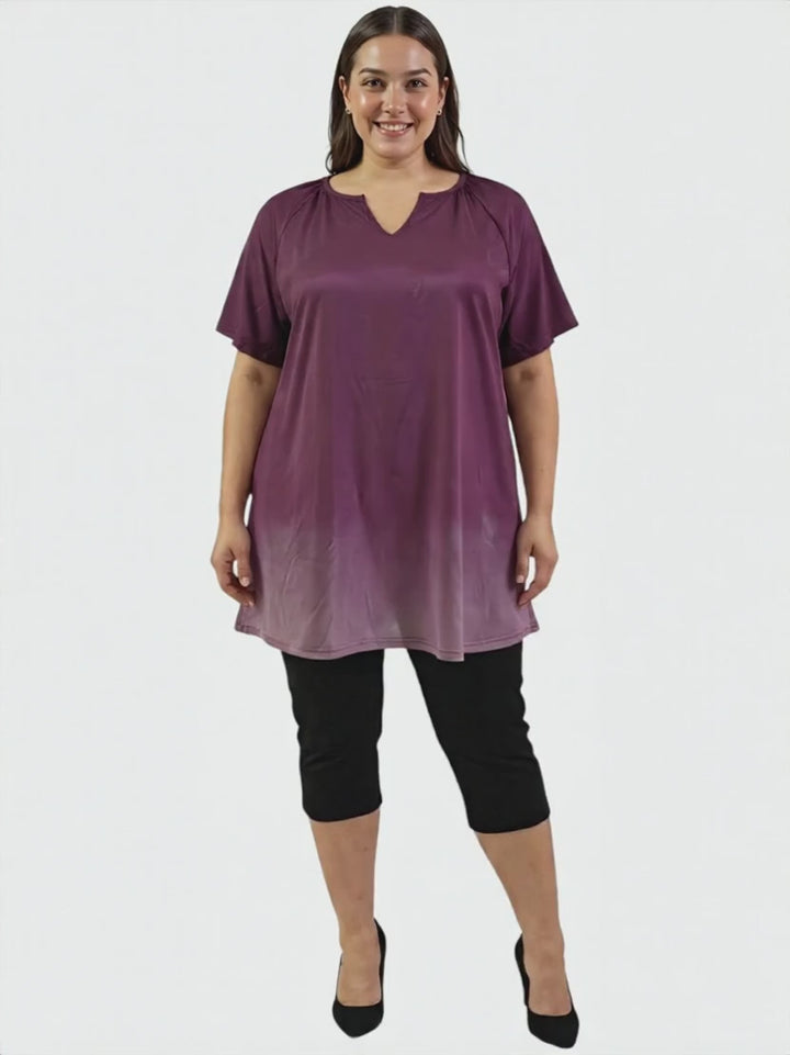 Icelynn Tunic - Plum Ombre in plus size, featuring a deep plum to dusty lilac gradient design for women's fashion.